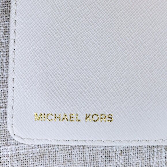 MICHAEL Michael Kors Jet Set Checkbook Wallet - White MK Logo Leather - Picture 12 of 17